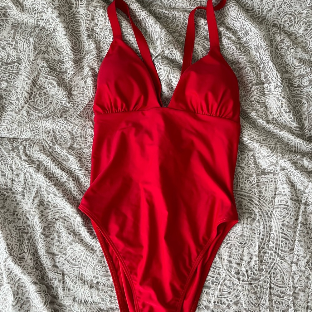 The Frolic dantan deep v tie swimsuit in red, size US 10, NWT from ASOS